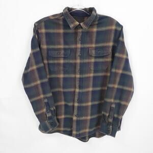 Orvis Shirt Mens XL Blue Green Plaid Heavy Flannel Shacket Outdoor Workwear